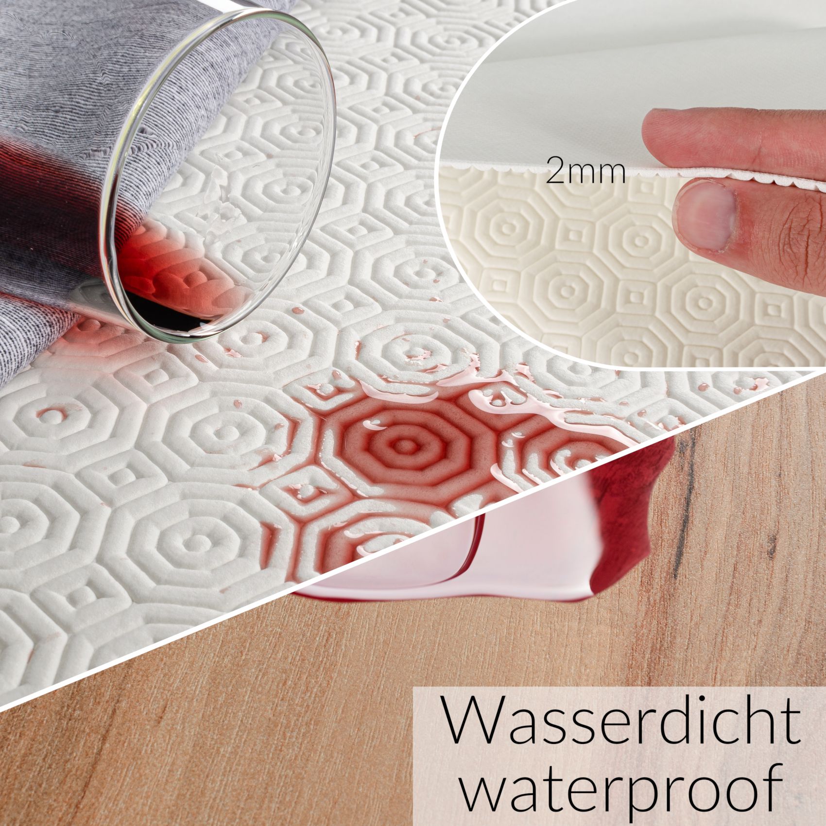 SCHWEIS_20-13 Tischschoner Tischdeckenunterlage mit Gemustert abwaschbar Weiß PVC Tischschutz Polyester Rücken Molton 2mm – Weiß, 350x140cm