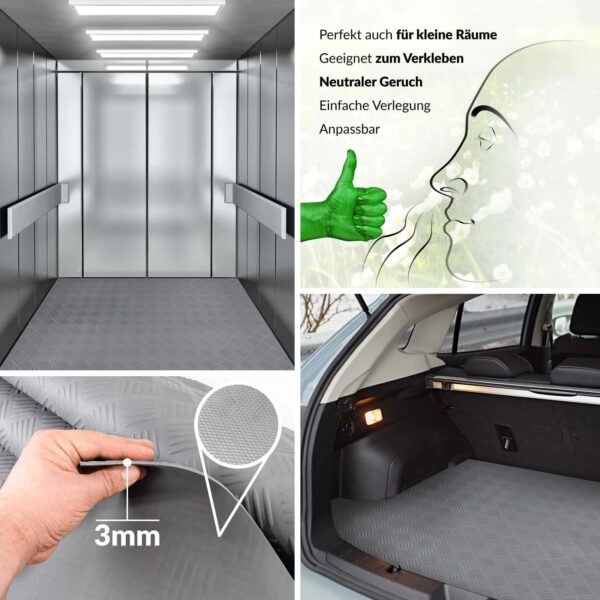 Gummimatte Meterware Gummi Bodenbelag Antirutsch Premium TPE Geruchsarm Riffelblechoptik Grau 3mm Stark 100 cm Breite – 50 x 100cm