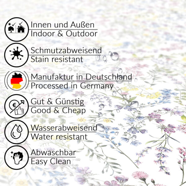 Wachstuch Tischdecke abwaschbar Wachstischdecke Meterware Rechteck Blumen Outdoor Gartentischdecke 160cm Breite – 100x160cm, Schnittkante