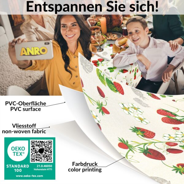 Wachstuch Tischdecke abwaschbar Wachstischdecke Meterware Rechteck Erdbeeren Outdoor Tischdecke Gartentischdecke – 90x130cm, Schnittkante
