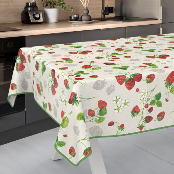 Wachstuch Tischdecke abwaschbar Wachstischdecke Meterware Rechteck Erdbeeren Outdoor Tischdecke Gartentischdecke – 90x130cm, Schnittkante