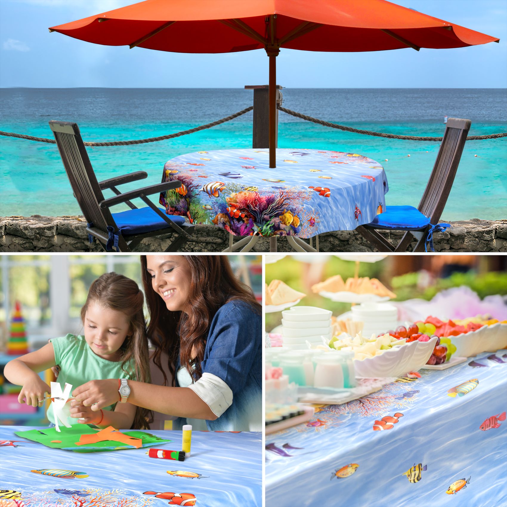 D0011AD_30 Wachstuch Tischdecke abwaschbar Wachstischdecke Meterware Aquarium Outdoor Tischdecke Gartentischdecke