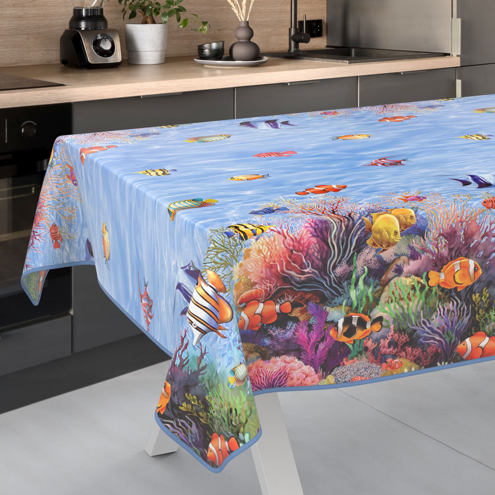 D0011AD_SQ_10B Wachstuch Tischdecke abwaschbar Wachstischdecke Meterware Aquarium Outdoor Tischdecke Gartentischdecke