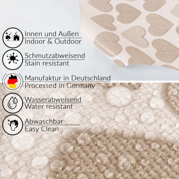 Wachstuch Tischdecke abwaschbar Wachstischdecke Meterware Herz Beige Outdoor Tischdecke Gartentischdecke – 90x130cm, Schnittkante