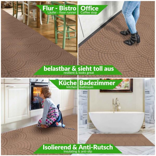 Teppich Läufer Küchenläufer Premium 3-Schicht Boden gummiert Läufer waschbar Davis Breite 100cm – Braun, 100x100cm