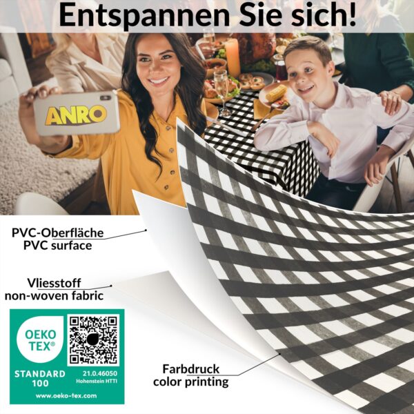 Wachstuch Tischdecke abwaschbar Wachstischdecke Meterware Rechteck Karo Schwarz Outdoor Tischdecke Gartentischdecke – 90x130cm, Schnittkante