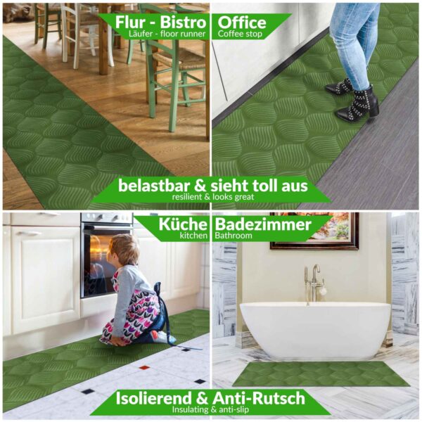 Küchenläufer Teppichläufer Läufer Flur abwischbar Textil Baker Breite 67cm – Grün, 100x67cm