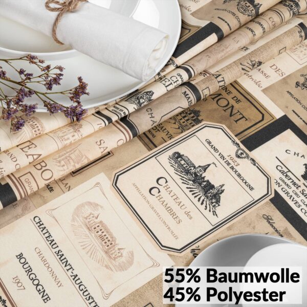 Tischdecke abwaschbar Stofftischdecke Gartentischdecke Textil Tischtuch Tafeldecke Meterware Wein