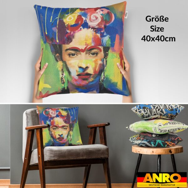 Dekokissen Zierkissen Sofakissen Kissenbezug Kissenhülle Gobelin Popart 28 Motive mit / ohne Füllung 40x40cm – Frida Kahlo, 40x40cm ohne Füllung
