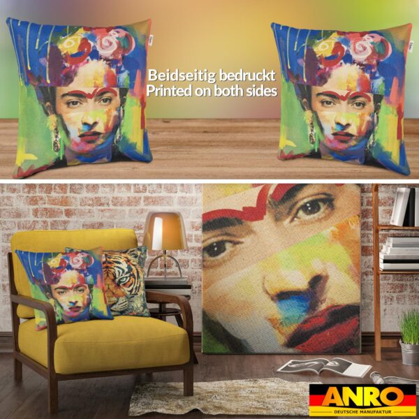 Dekokissen Zierkissen Sofakissen Kissenbezug Kissenhülle Gobelin Popart 28 Motive mit / ohne Füllung 40x40cm – Frida Kahlo, 40x40cm ohne Füllung