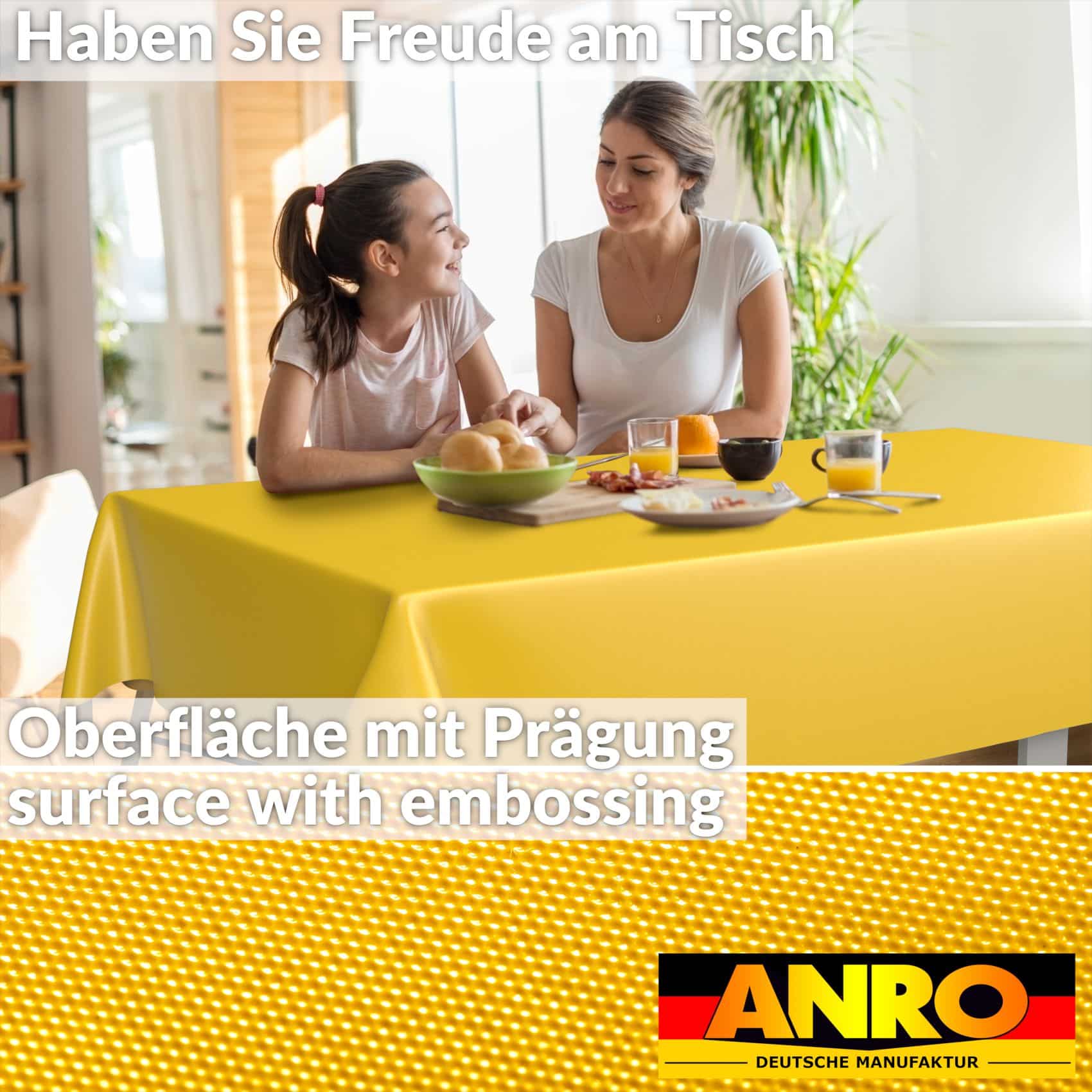 ERGOLD_90SQF Wachstuch Tischdecke abwaschbar Meterware Wachstuchtischdecke Gartentischdecke 140cm Uni Gelb