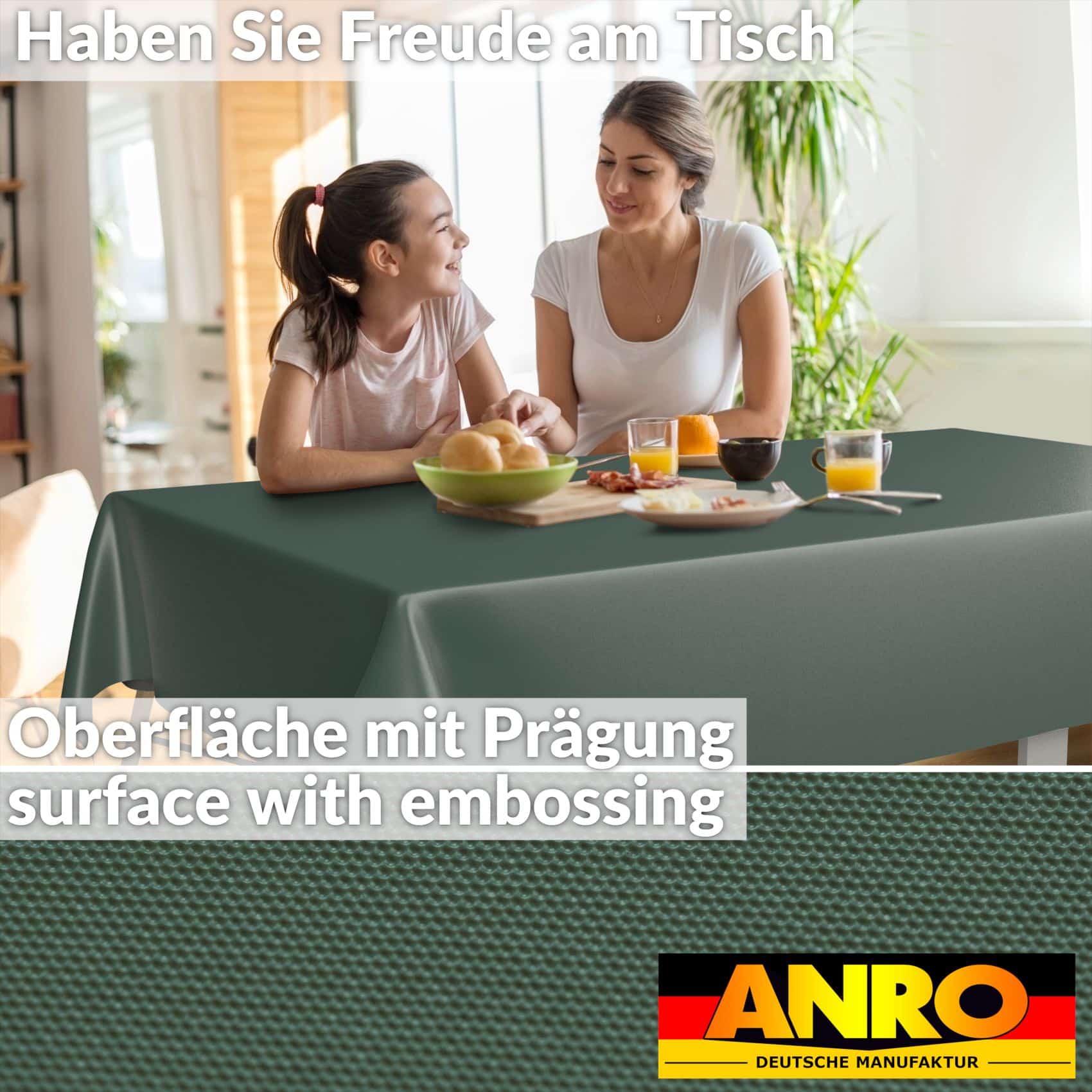 Wachstuch Tischdecke abwaschbar Meterware Wachstuchtischdecke Gartentischdecke 140cm Uni Tannengrün – 90x130cm, Schnittkante