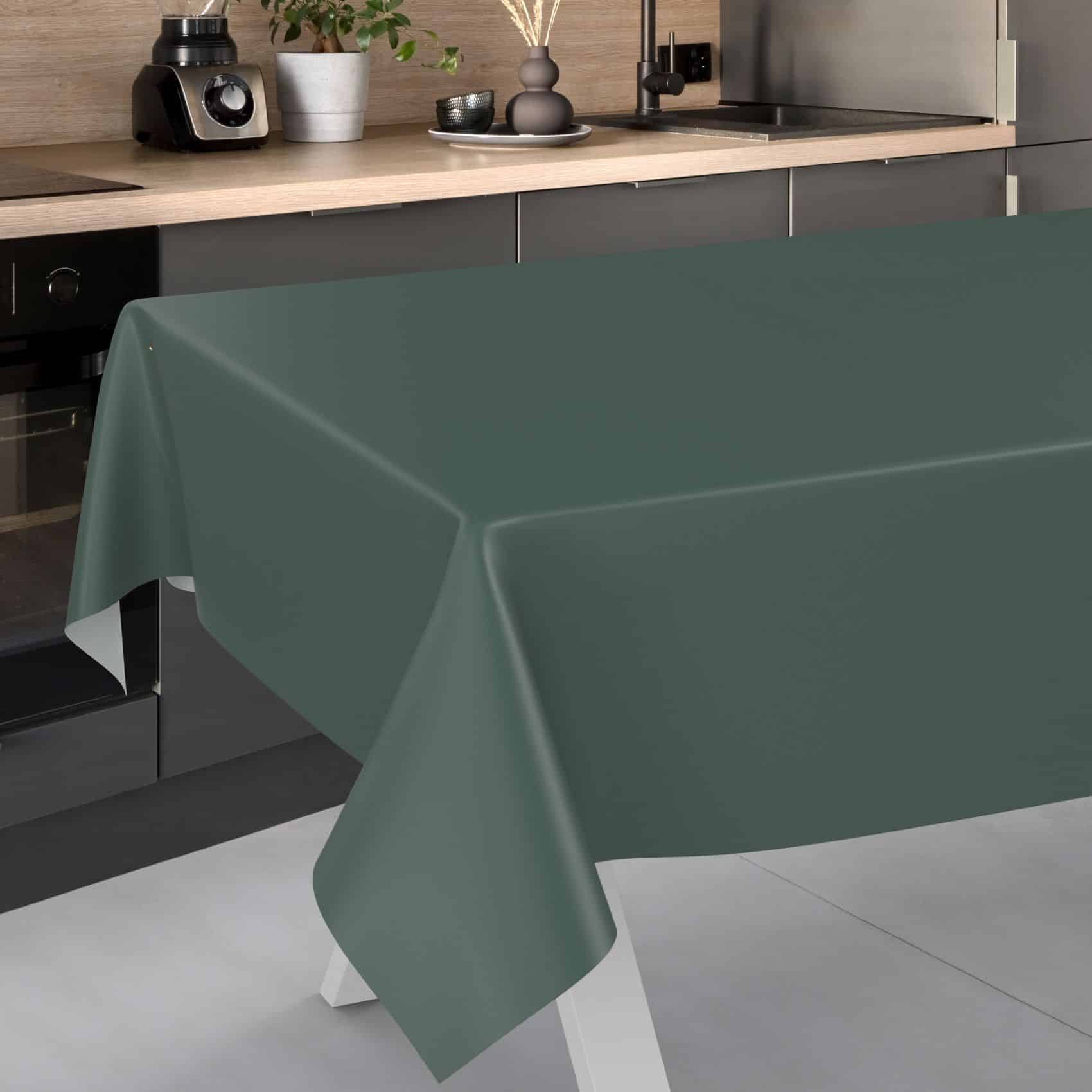Wachstuch Tischdecke abwaschbar Meterware Wachstuchtischdecke Gartentischdecke 140cm Uni Tannengrün – 90x130cm, Schnittkante