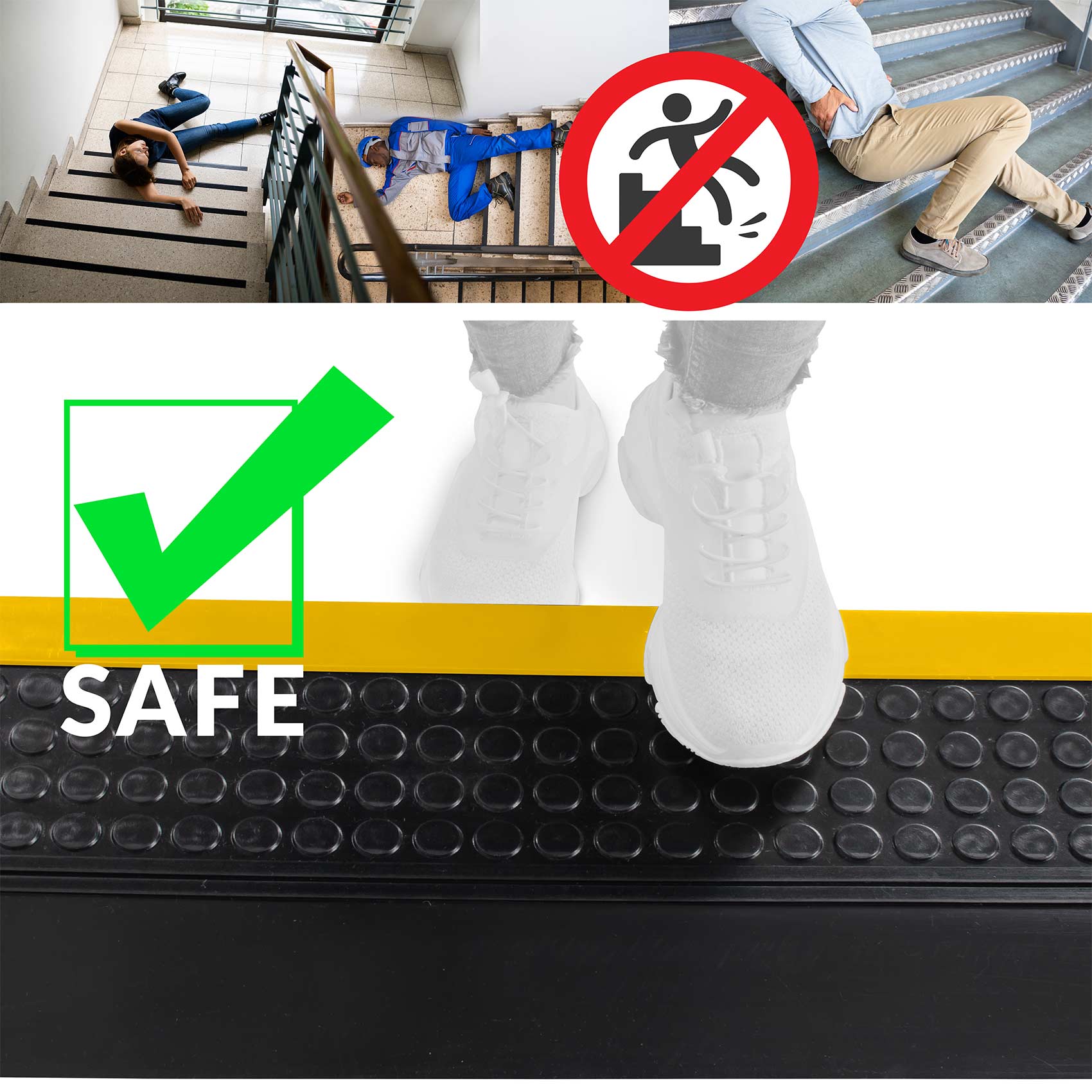 Gummi Stufenmatte Noppen Schwarz Winkelkante Gelb Gummimatte Treppenstufen – 60x30x4cm