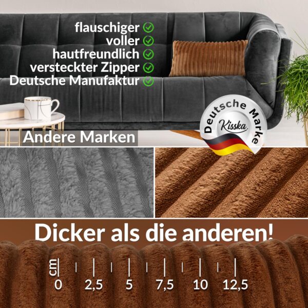 Dekokissen Premium Plüsch Cord Kissenbezug Sofakissen Zierkissen Kissenhülle mit / ohne Füllung – Fuchsrot, 30x50cm ohne Füllung