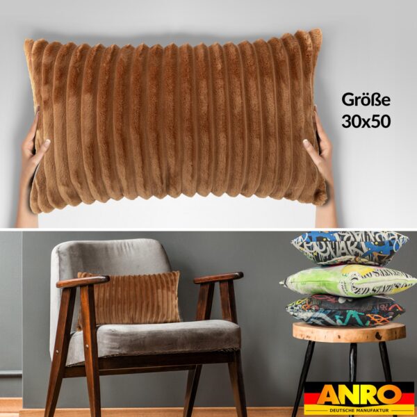 Dekokissen Premium Plüsch Cord Kissenbezug Sofakissen Zierkissen Kissenhülle mit / ohne Füllung – Fuchsrot, 30x50cm ohne Füllung