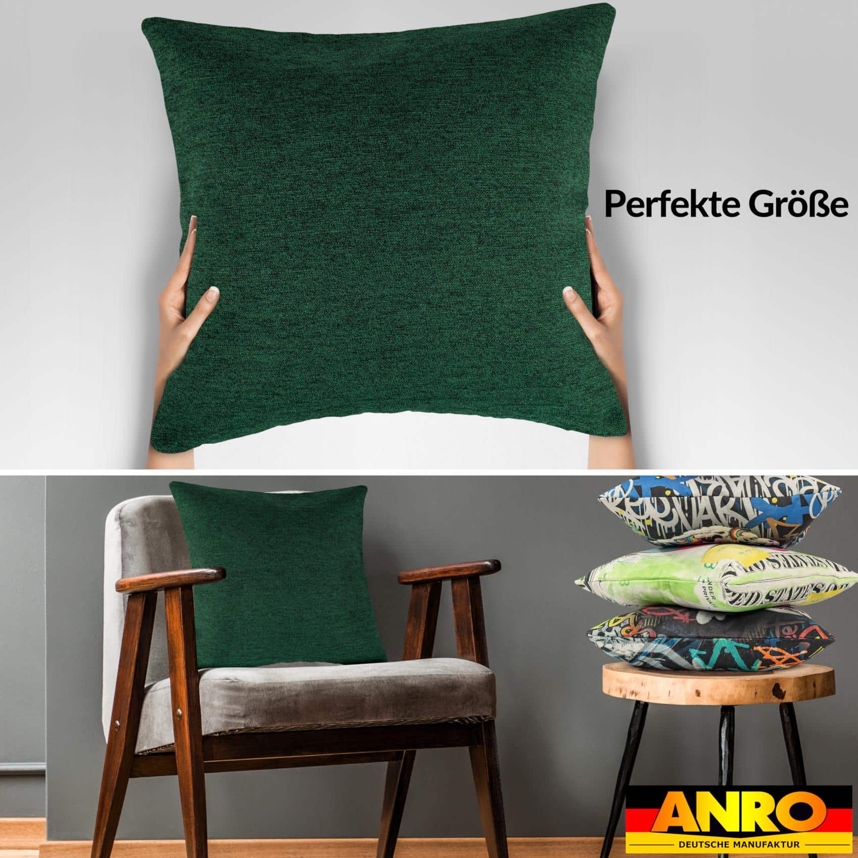 GTGOMX-49_40 Kissenbezüge Sofakissen Dekokissen Gomera Jacquard Kuschelkissen Zierkissen 4 Größen mit & ohne Füllung Uni Grün
