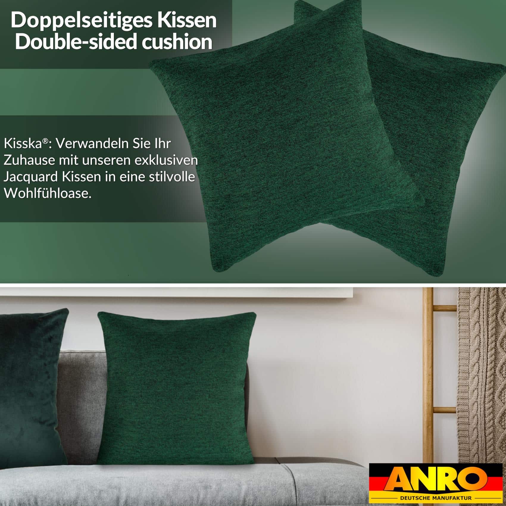 GTGOMX-49_60 Kissenbezüge Sofakissen Dekokissen Gomera Jacquard Kuschelkissen Zierkissen 4 Größen mit & ohne Füllung Uni Grün