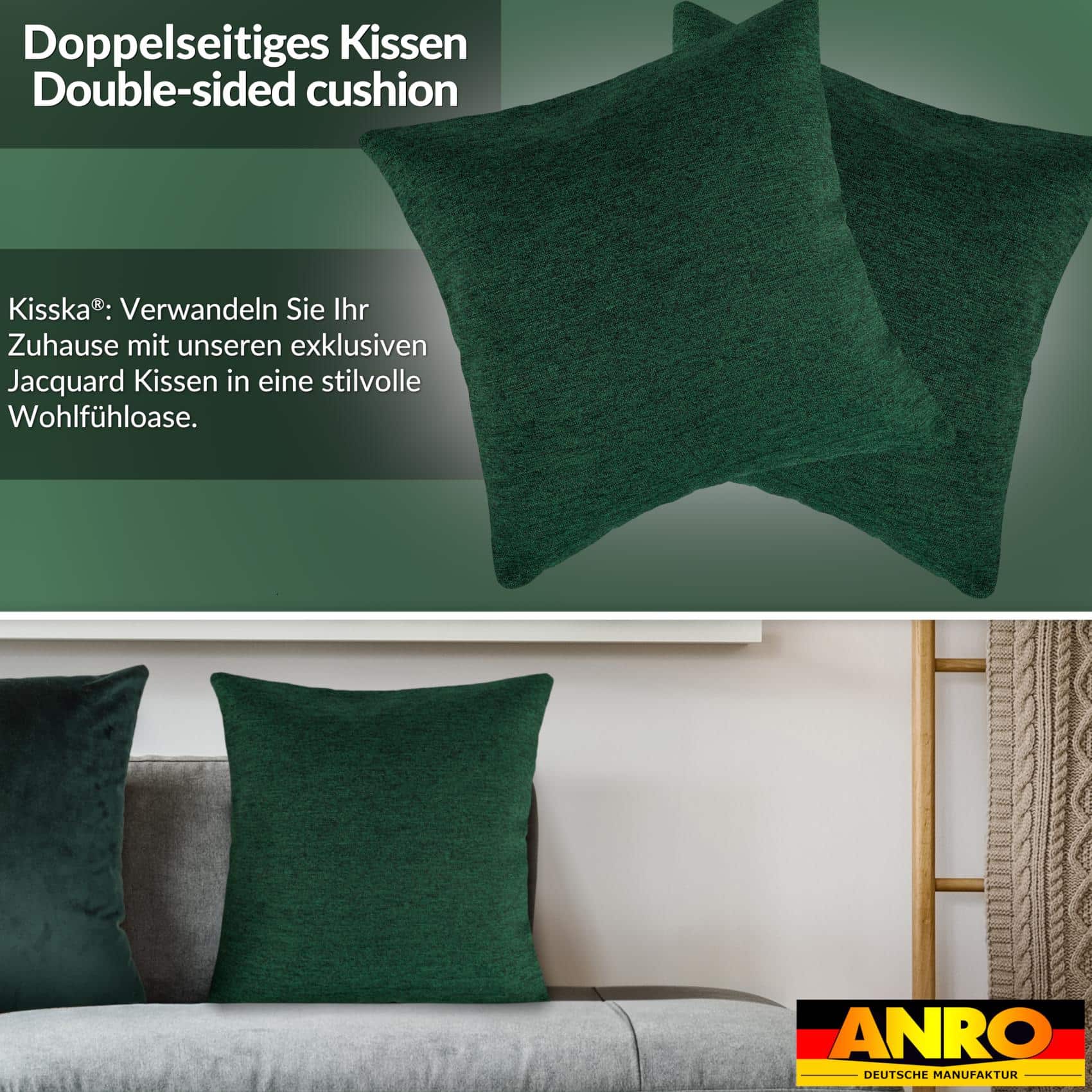 GTGOMX-49_60 Kissenbezüge Sofakissen Dekokissen Gomera Jacquard Kuschelkissen Zierkissen 4 Größen mit & ohne Füllung Uni Grün