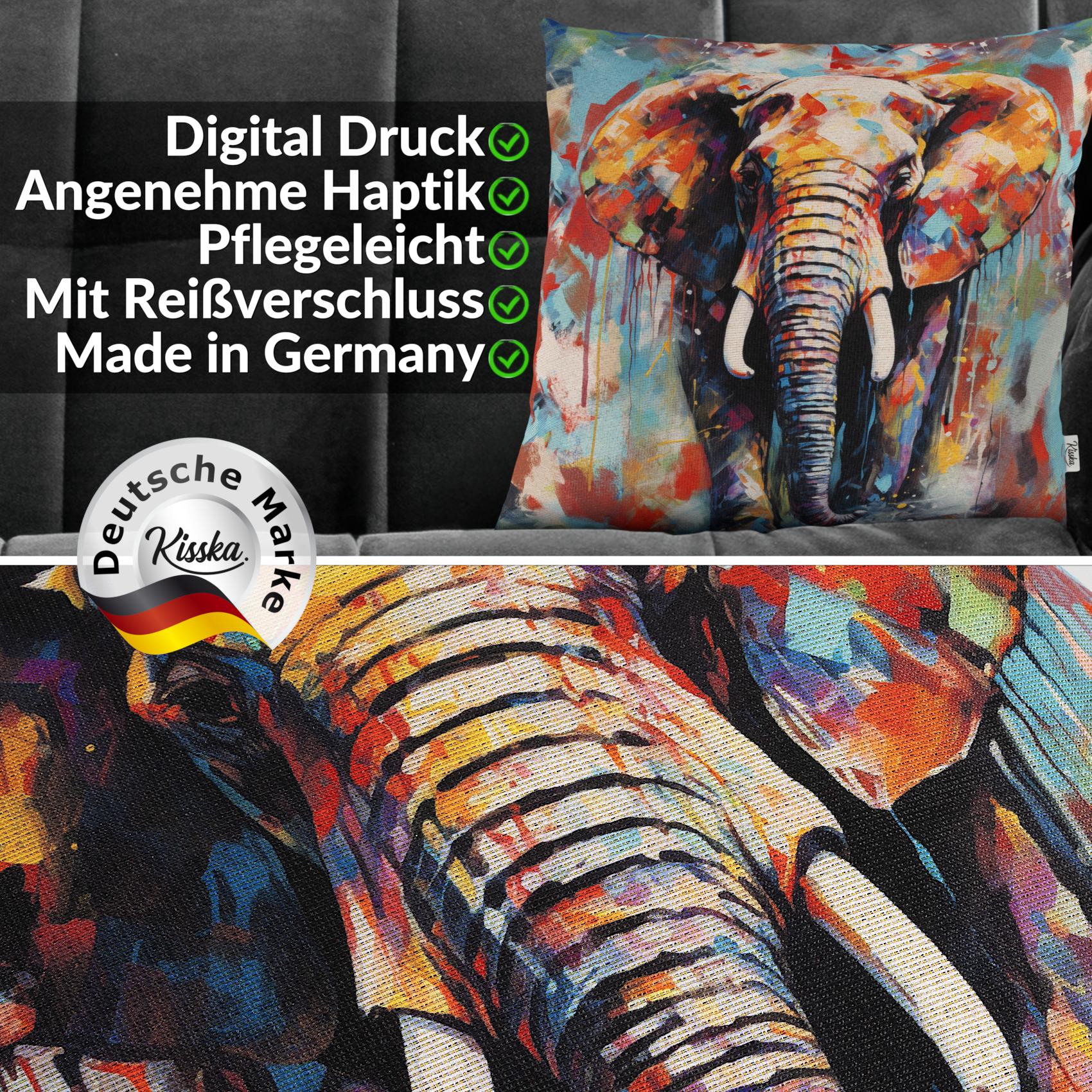 Kissenbezug Dekokissen Sofakissen Kissenhülle Zierkissen Pop Art mit und ohne Füllung 40x40cm Elefant