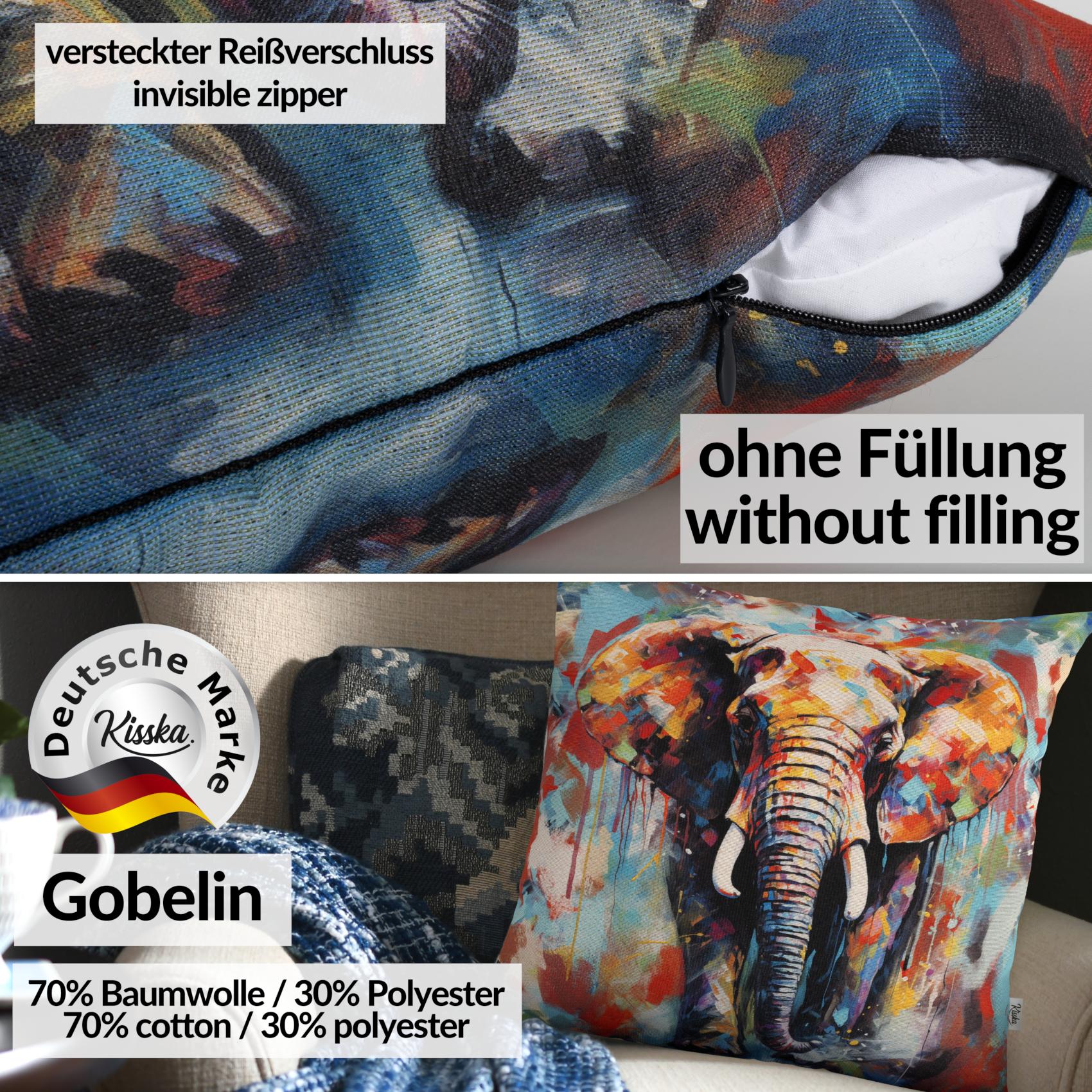 Kissenbezug Dekokissen Sofakissen Kissenhülle Zierkissen Pop Art mit und ohne Füllung 40x40cm Elefant