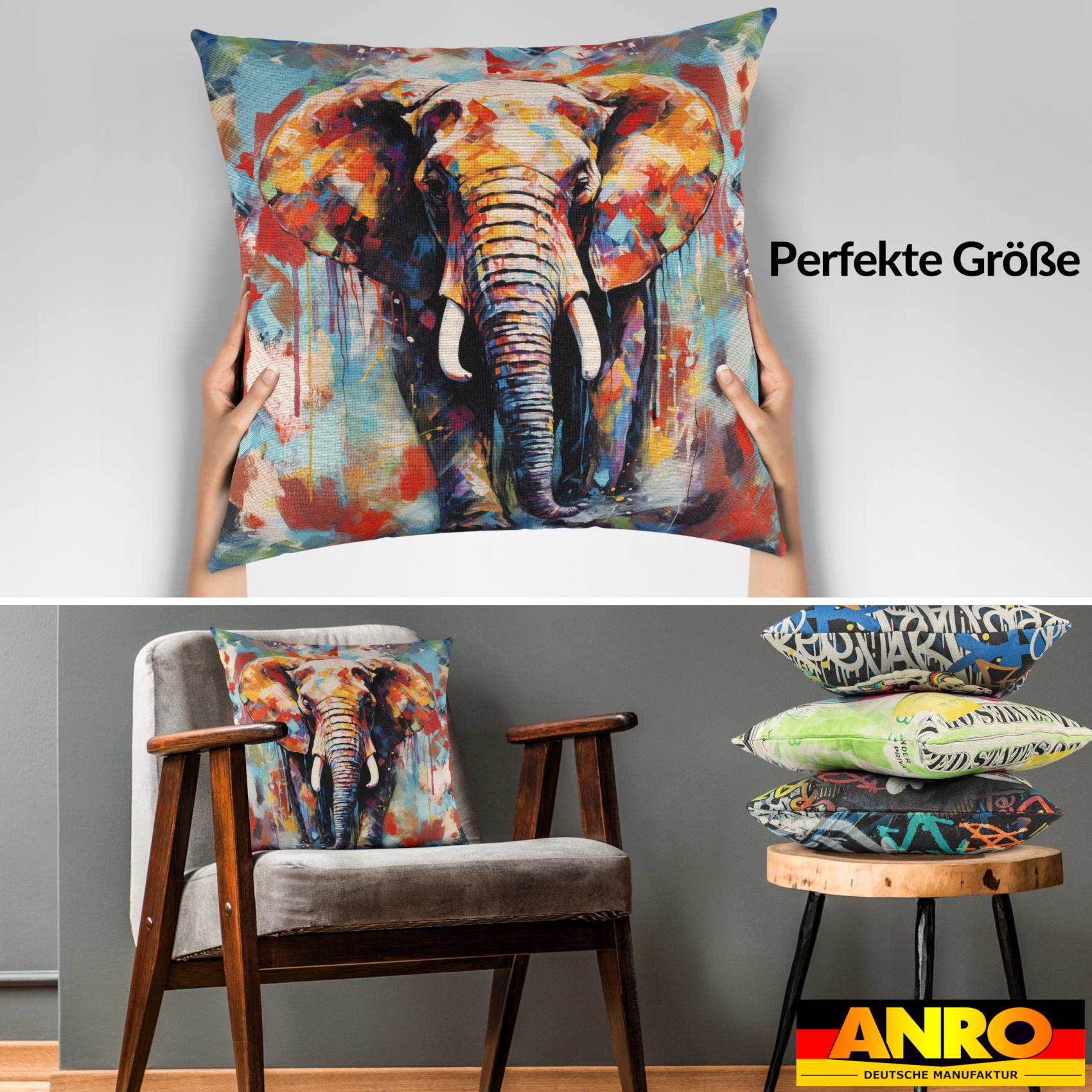 Kissenbezug Dekokissen Sofakissen Kissenhülle Zierkissen Pop Art mit und ohne Füllung 40x40cm Elefant