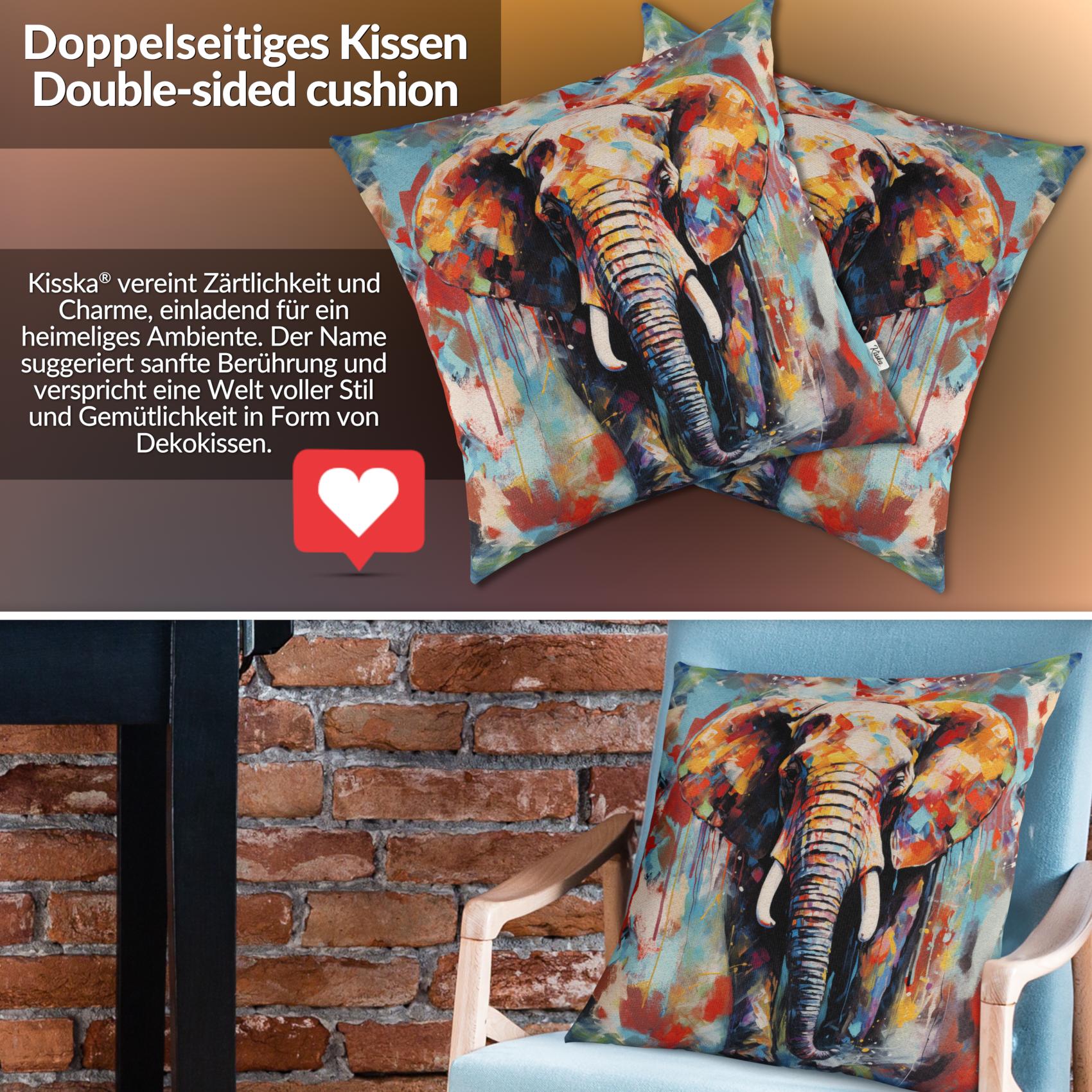 Kissenbezug Dekokissen Sofakissen Kissenhülle Zierkissen Pop Art mit und ohne Füllung 40x40cm Elefant