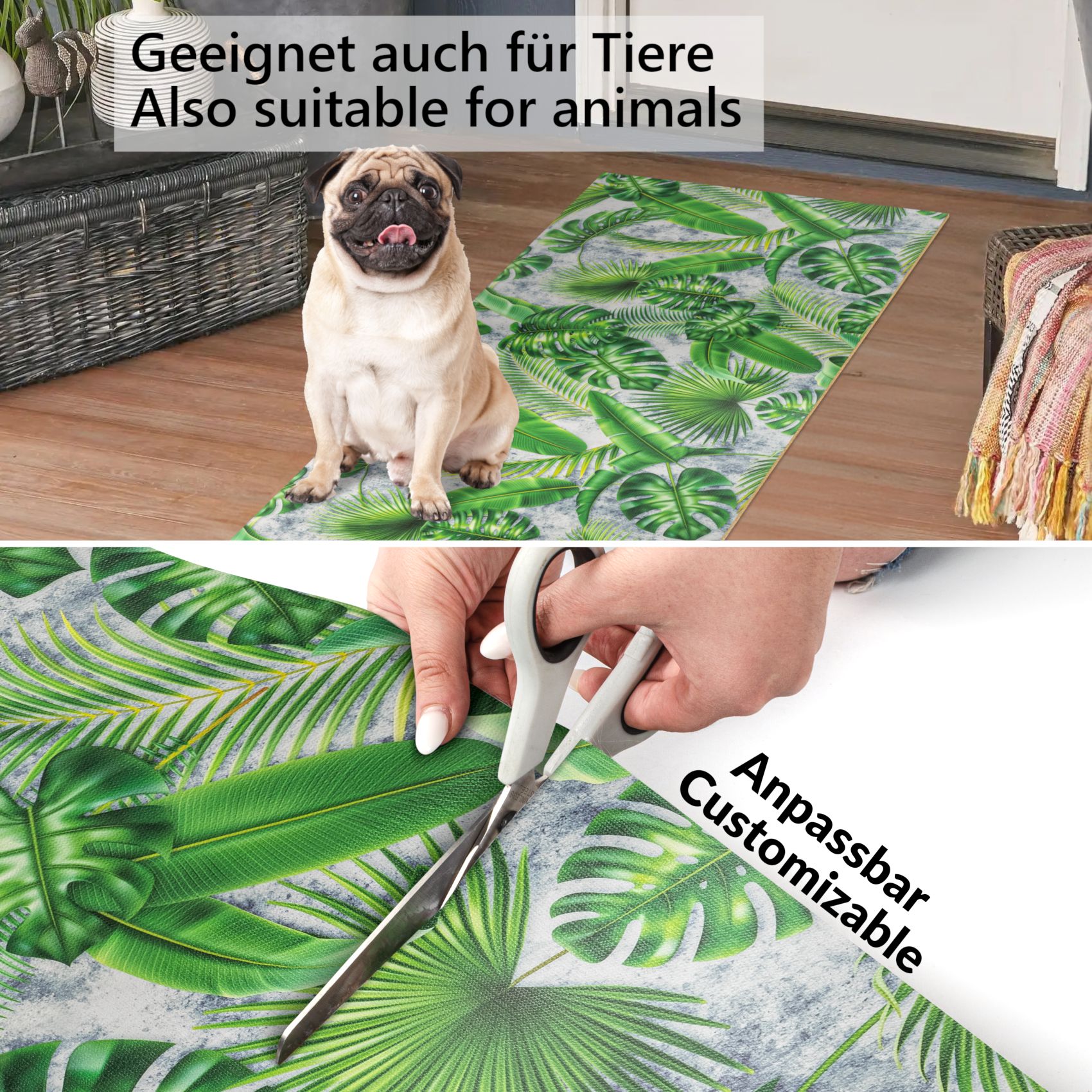 BRHF4405_20 Küchenläufer Küchenteppich Motivdruck Palmenblätter Grün Teppichläufer Läufer Küche rutschfest
