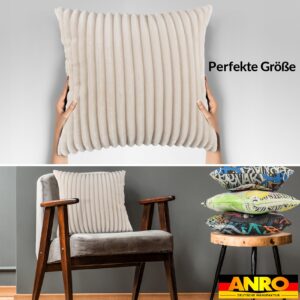 Plüsch Cord Kissen Kissenbezug Sofakissen Big Cord Dekokissen mit & ohne Füllung 4 Größen Elfenbein