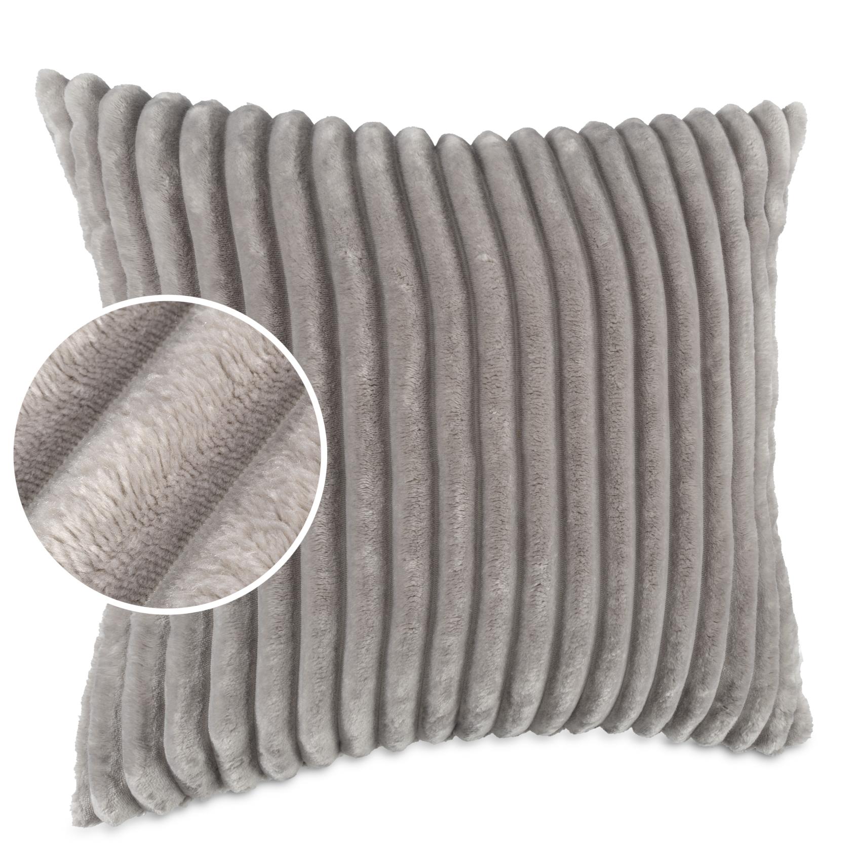 Plüsch Cord Kissen Kissenbezug Sofakissen Big Cord Dekokissen mit & ohne Füllung 4 Größen Hellgrau – 60x60cm, ohne Füllung