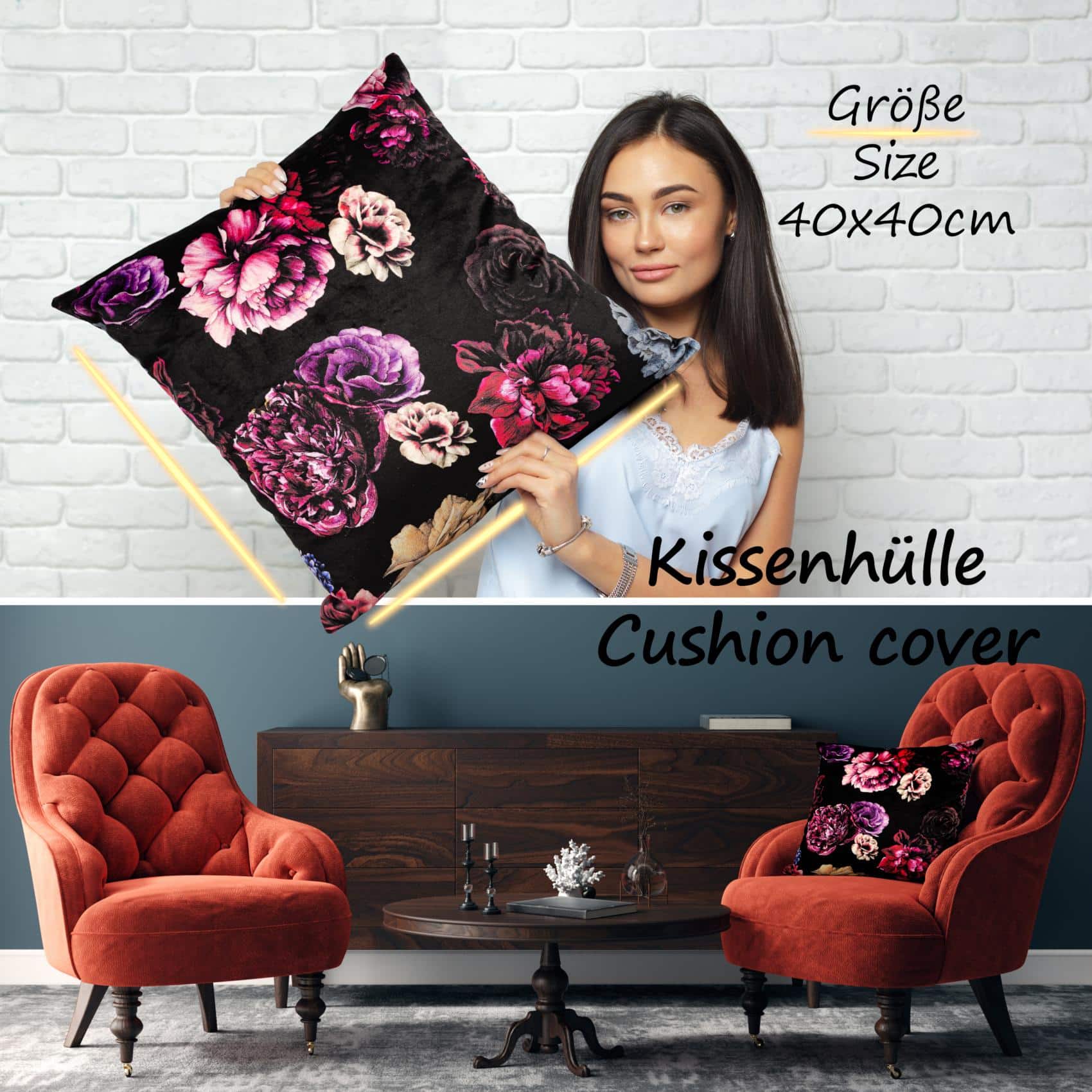 GT8884-10_40 Mikrofaser Dekokissen Velours Kissenbezug Sofakissen Kissenhülle mit & ohne Füllung – Pionies