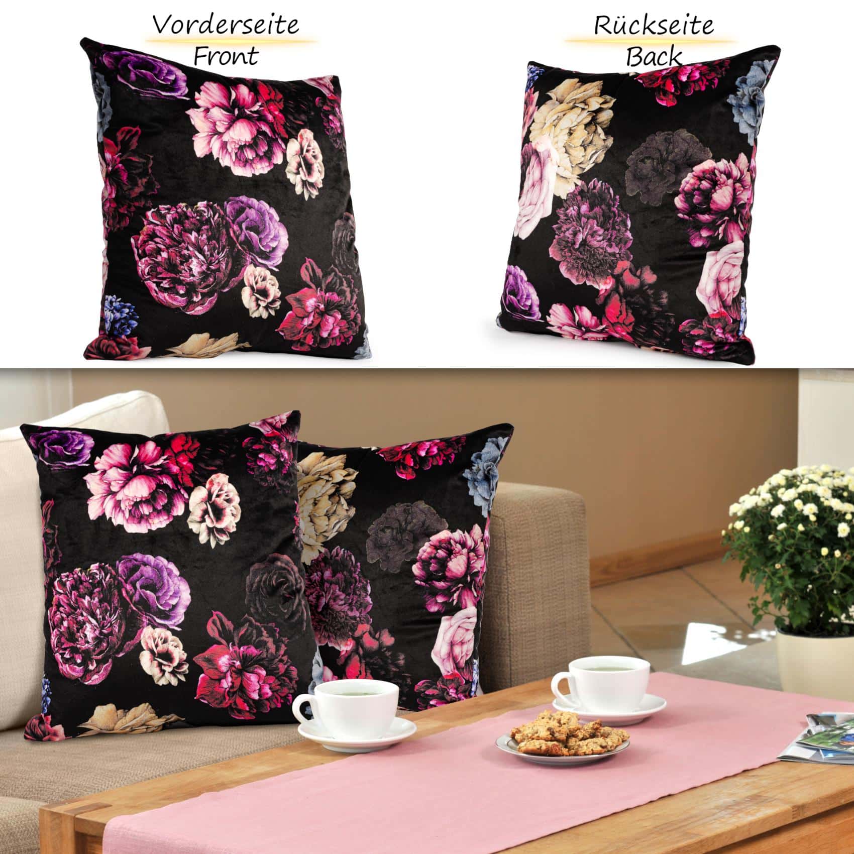 GT8884-10_60 Mikrofaser Dekokissen Velours Kissenbezug Sofakissen Kissenhülle mit & ohne Füllung – Pionies