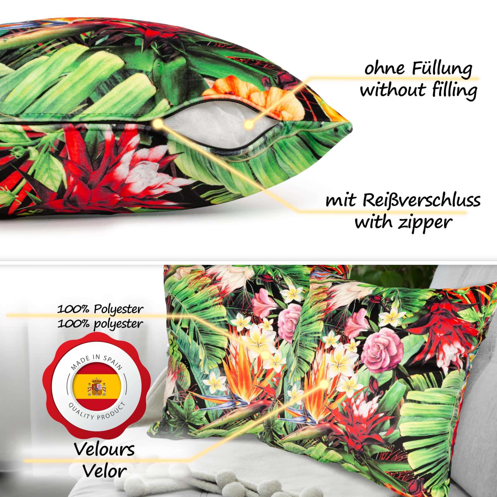 GT8884-16_30 Mikrofaser Dekokissen Velours Kissenbezug Sofakissen Kissenhülle mit & ohne Füllung – Exotic