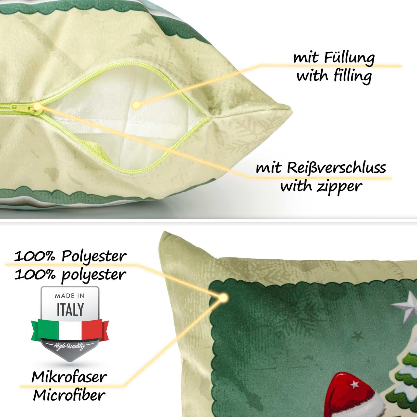 Kissenbez-ge_Dekokissen_RG3713-02_31 Weihnachtskissen Kissenhülle Weihnachten Kissen Dekokissen mit & ohne Füllung 45x45cm Weihnachtsbaum Grün – 45x45cm, mit Füllung