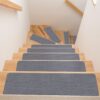 Treppenteppich Treppenstufen Teppich Stufenteppich Stufenmatte selbsthaftend Rechteckig Grau – 50x20cm