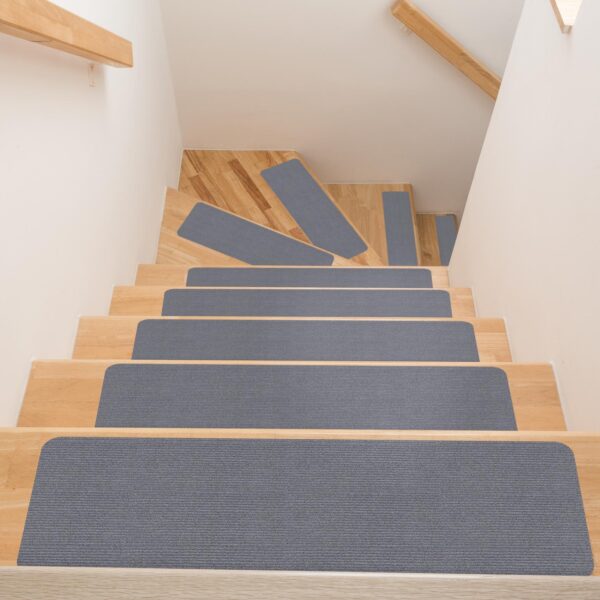 Treppenteppich Treppenstufen Teppich Stufenteppich Stufenmatte selbsthaftend Rechteckig Grau – 50x20cm