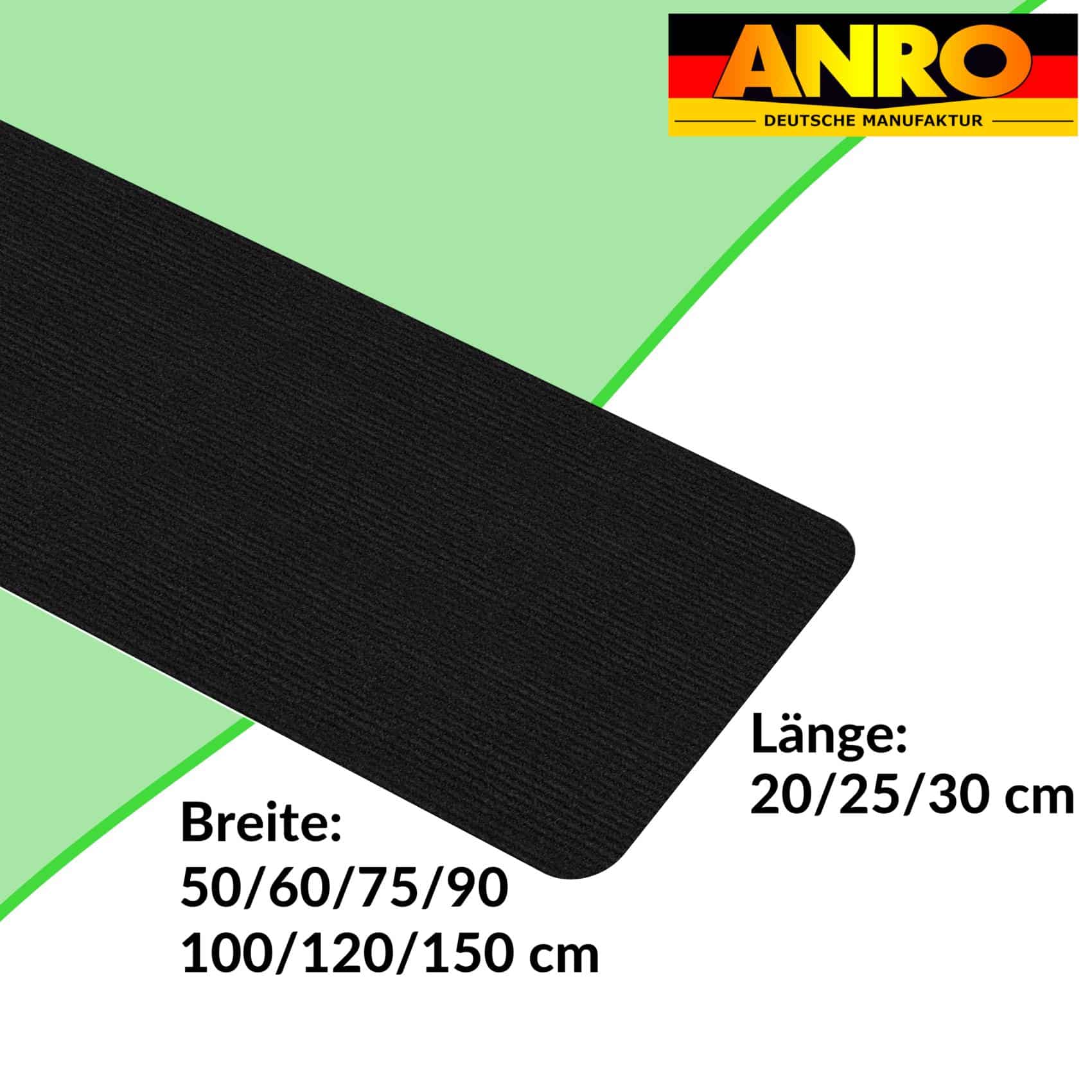 Treppenteppich Treppenstufen Teppich Stufenteppich Stufenmatte selbsthaftend Rechteckig Schwarz – 50x20cm
