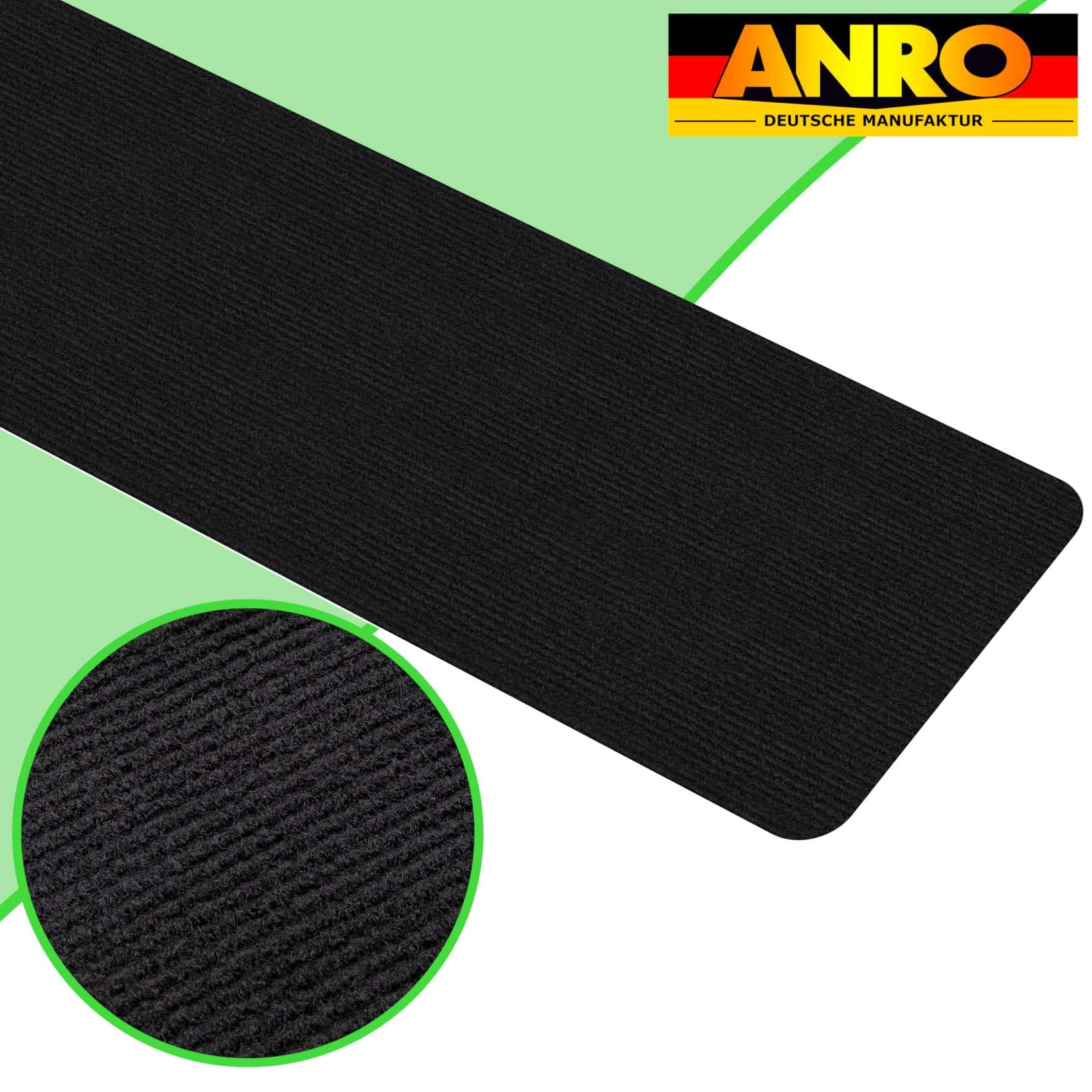 Treppenteppich Treppenstufen Teppich Stufenteppich Stufenmatte selbsthaftend Rechteckig Schwarz – 50x20cm