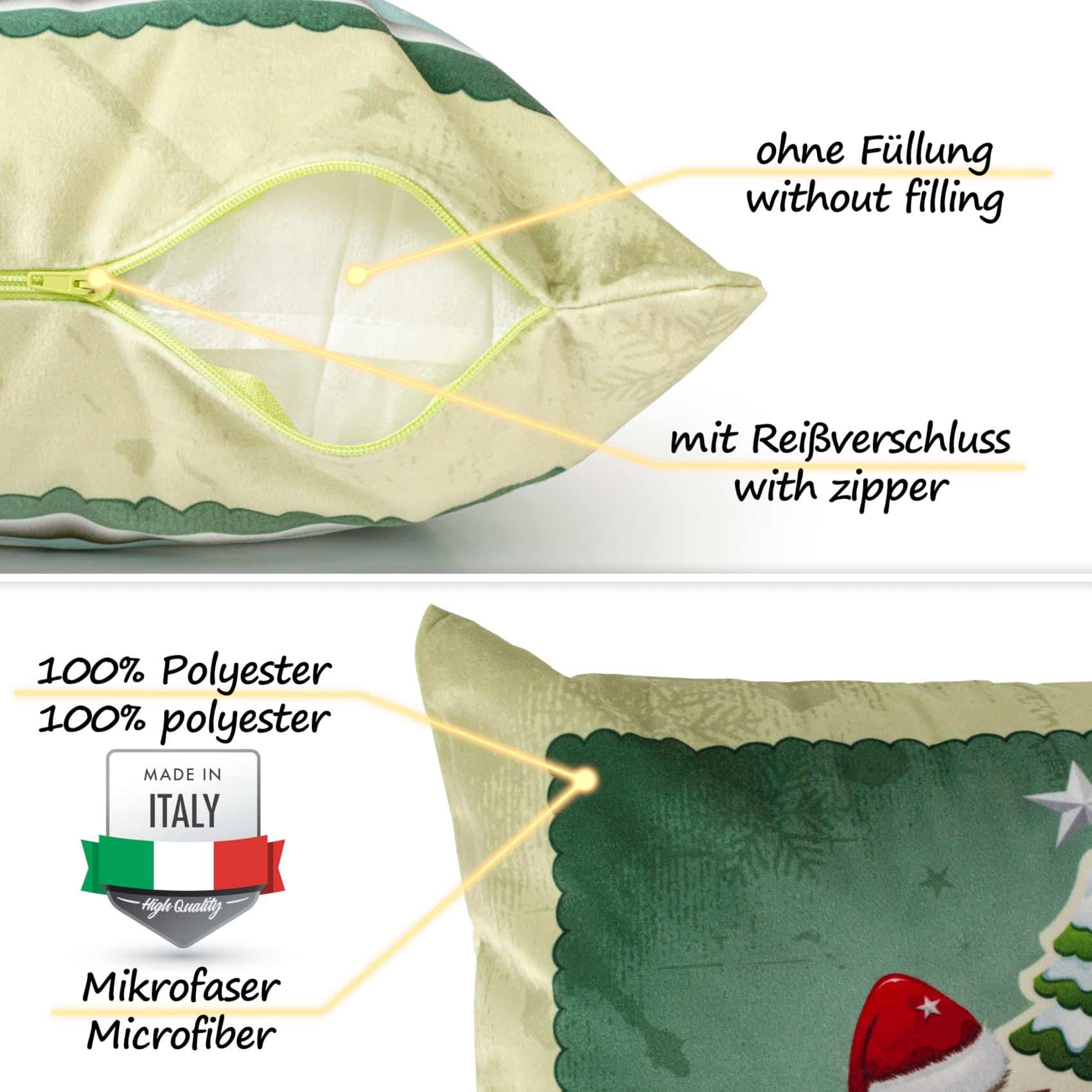 RG3713-02_30 Weihnachtskissen Kissenhülle Weihnachten Kissen Dekokissen mit & ohne Füllung 45x45cm Weihnachtsbaum Grün – 45x45cm, ohne Füllung