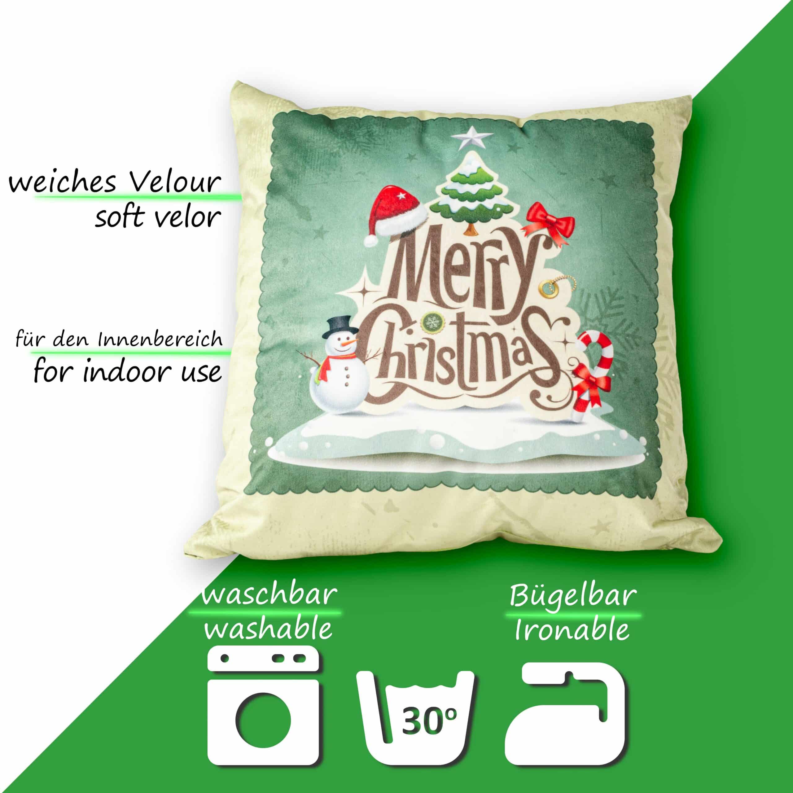 RG3713-02_50 Weihnachtskissen Kissenhülle Weihnachten Kissen Dekokissen mit & ohne Füllung 45x45cm Weihnachtsbaum Grün – 45x45cm, mit Füllung