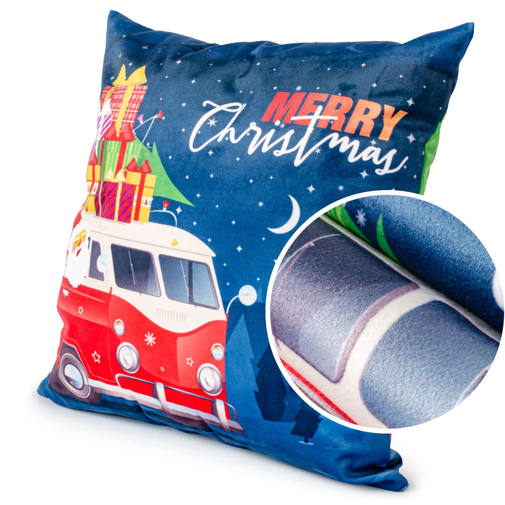 RG3713-04_10 Weihnachtskissen Kissenhülle Weihnachten Kissen Dekokissen mit & ohne Füllung 45x45cm VW-Bus Weihnachtsmann – 45x45cm, mit Füllung