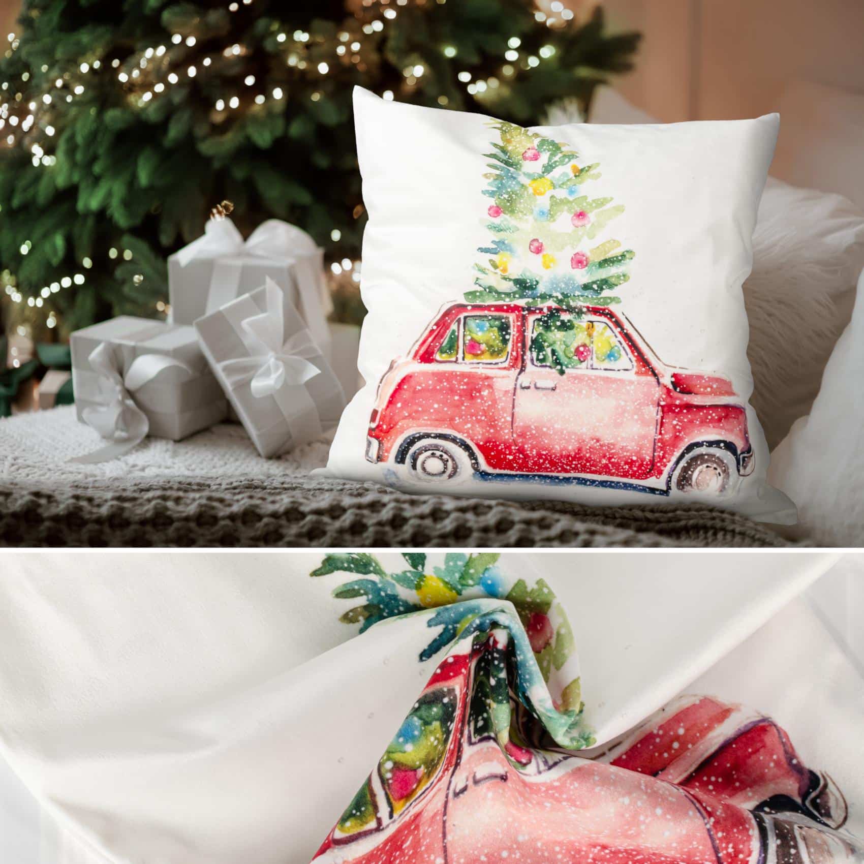 RG3713-05_20 Weihnachtskissen Kissenhülle Weihnachten Kissen Dekokissen mit & ohne Füllung 45x45cm Auto – 45x45cm, mit Füllung