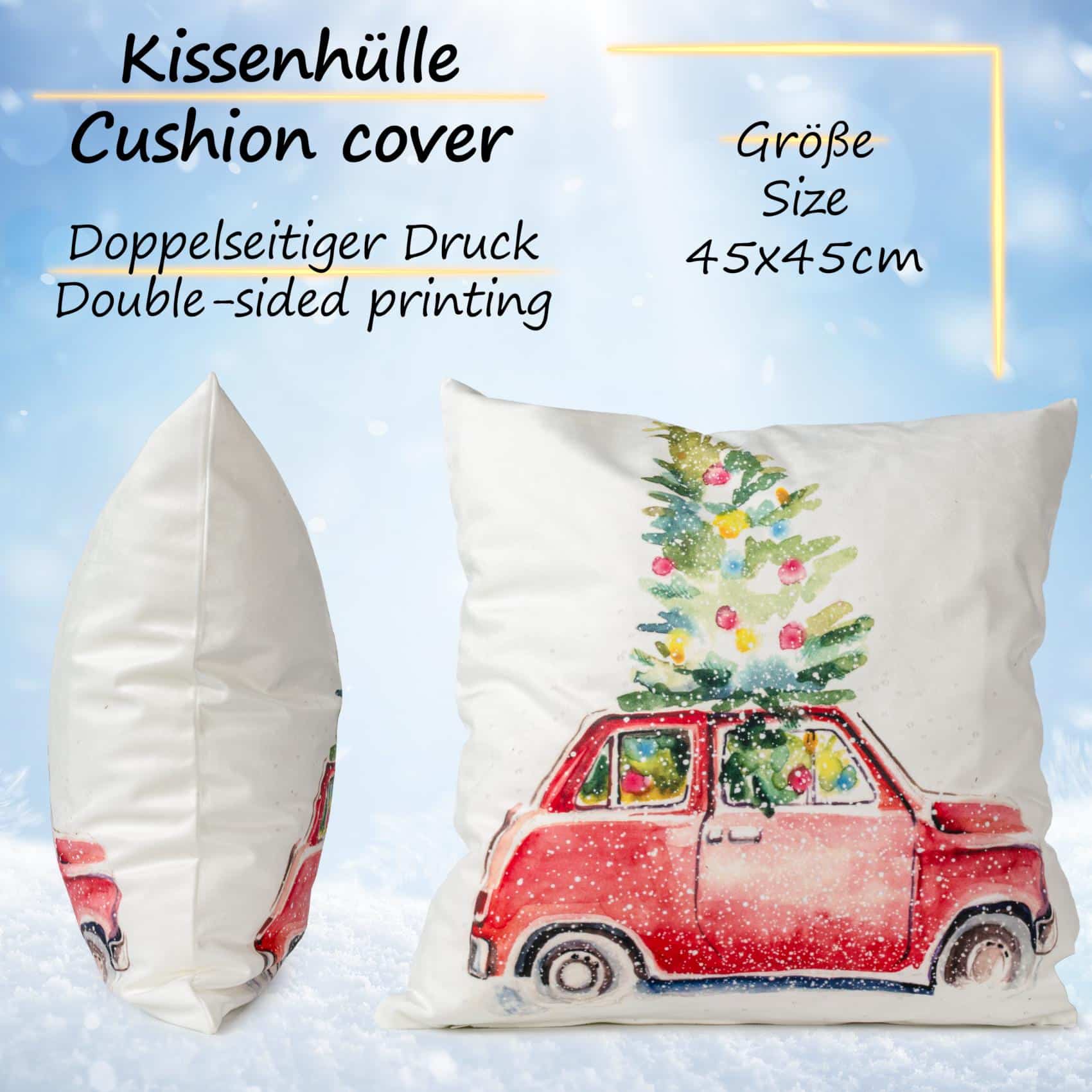 RG3713-05_40 Weihnachtskissen Kissenhülle Weihnachten Kissen Dekokissen mit & ohne Füllung 45x45cm Auto – 45x45cm, ohne Füllung