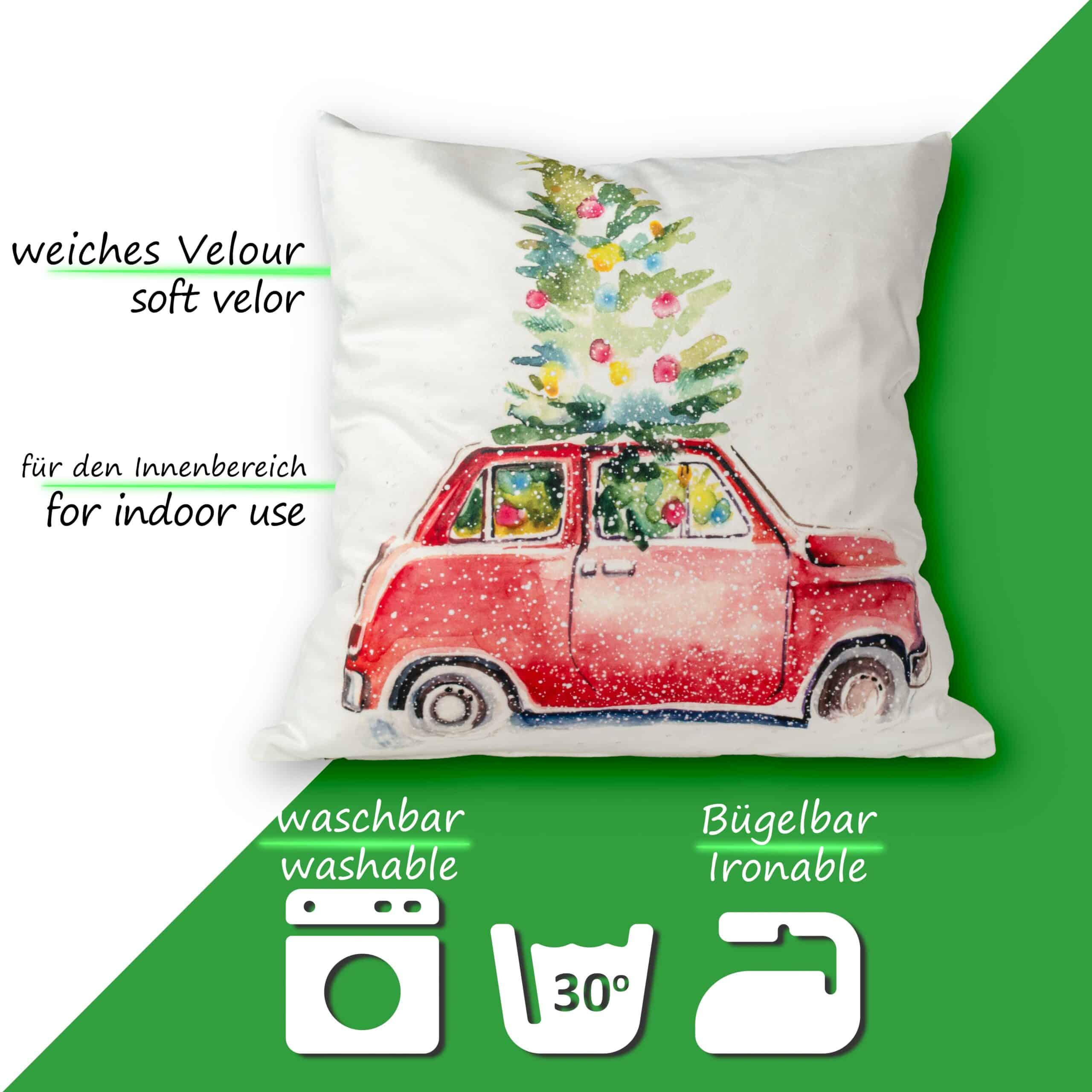 RG3713-05_50 Weihnachtskissen Kissenhülle Weihnachten Kissen Dekokissen mit & ohne Füllung 45x45cm Auto – 45x45cm, mit Füllung