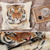 Kissenhülle Gobelin Kissen Jacquard Sofakissen Dekokissen mit & ohne Füllung 45x45cm Tiger