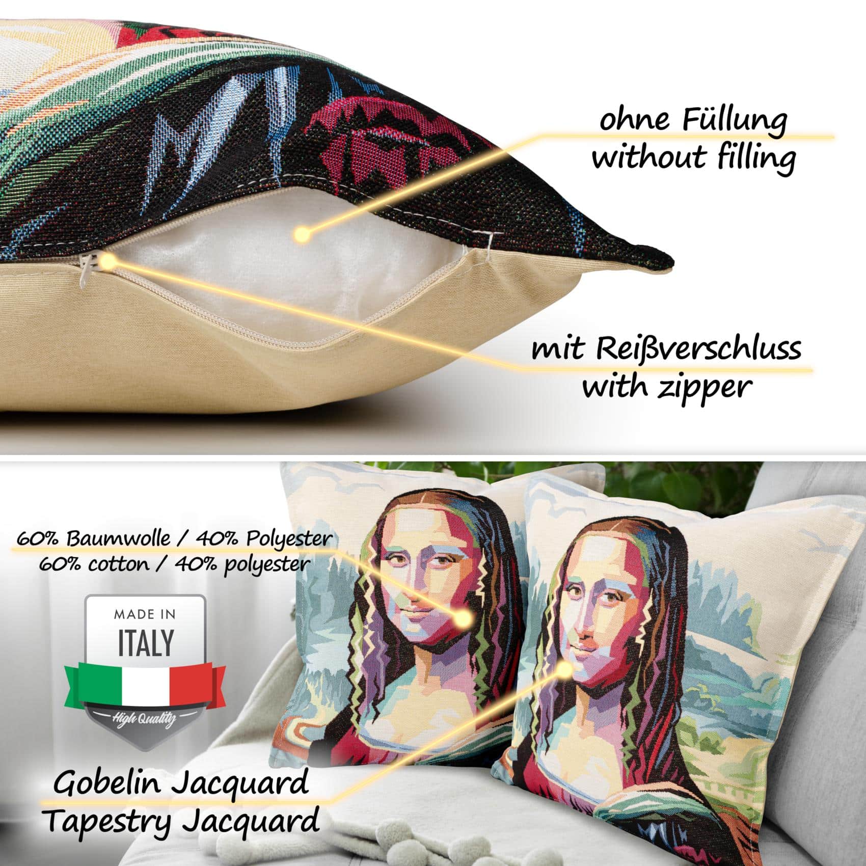 Gobelin Dekokissen Stars Zierkissen Sofakissen Kissenbezug mit & ohne Füllung 45x45cm Mona Lisa