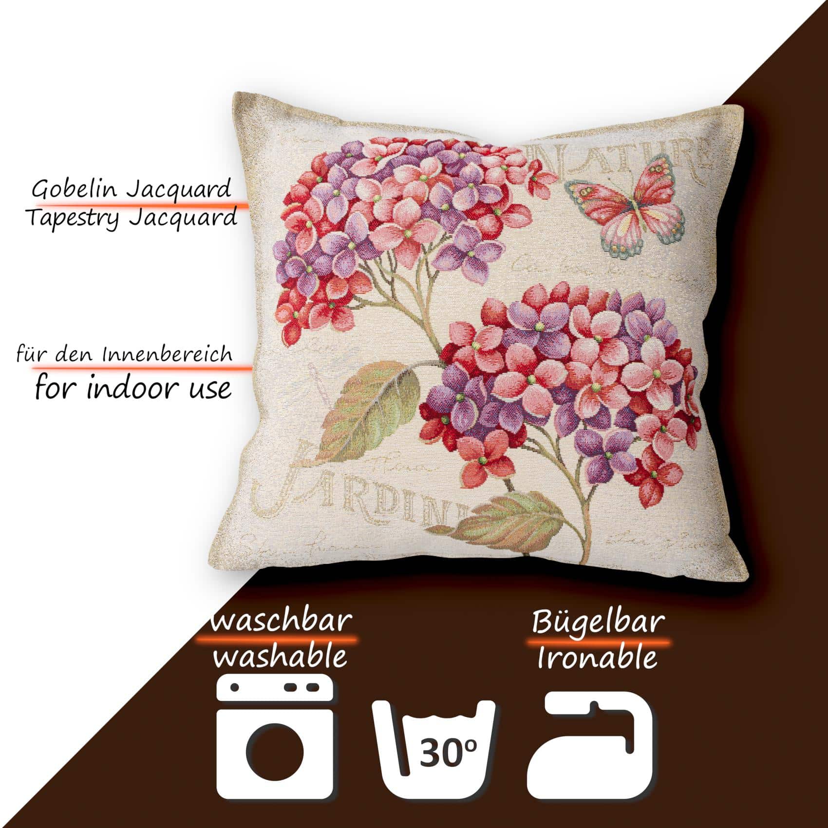 Gobelin Dekokissen Landhaus Vintage Sofakissen mit & ohne Füllung 45x45cm Hortensien