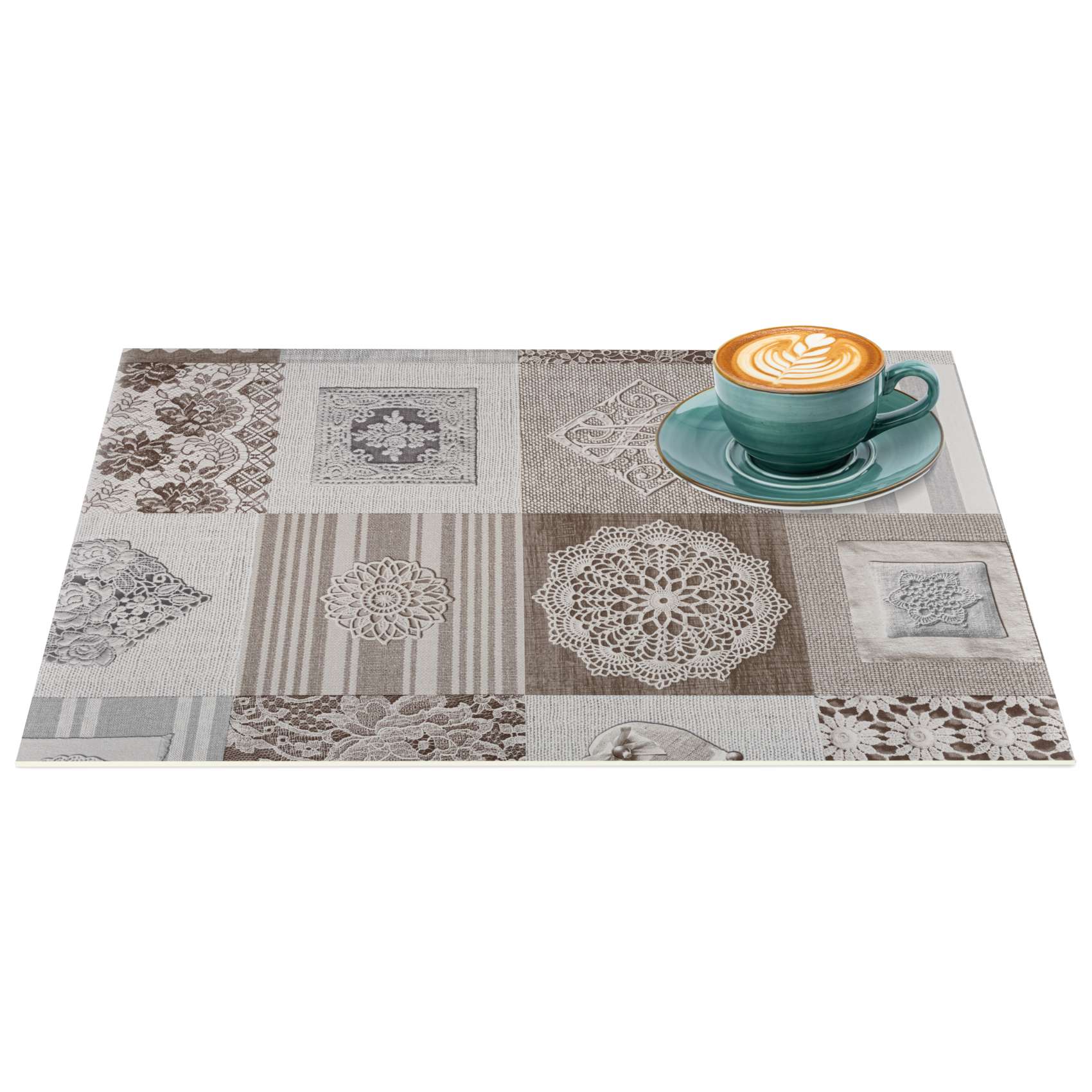 TTPL7658_10 Tischset Platzsets Platzdeckchen abwaschbar Tischuntersetzer PVC hitzebeständig Patchwork Holz Liebe 30x45cm