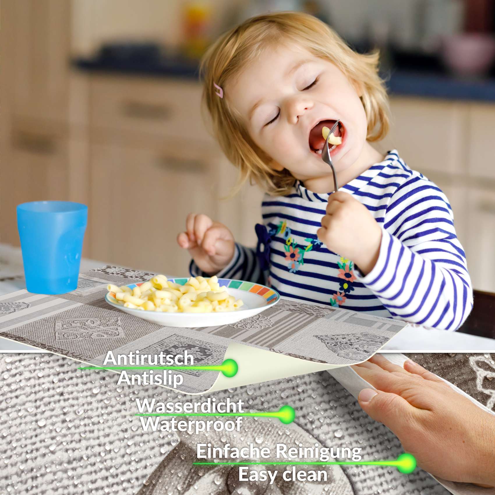 TTPL7658_30A Tischset Platzsets Platzdeckchen abwaschbar Tischuntersetzer PVC hitzebeständig Patchwork Holz Liebe 30x45cm