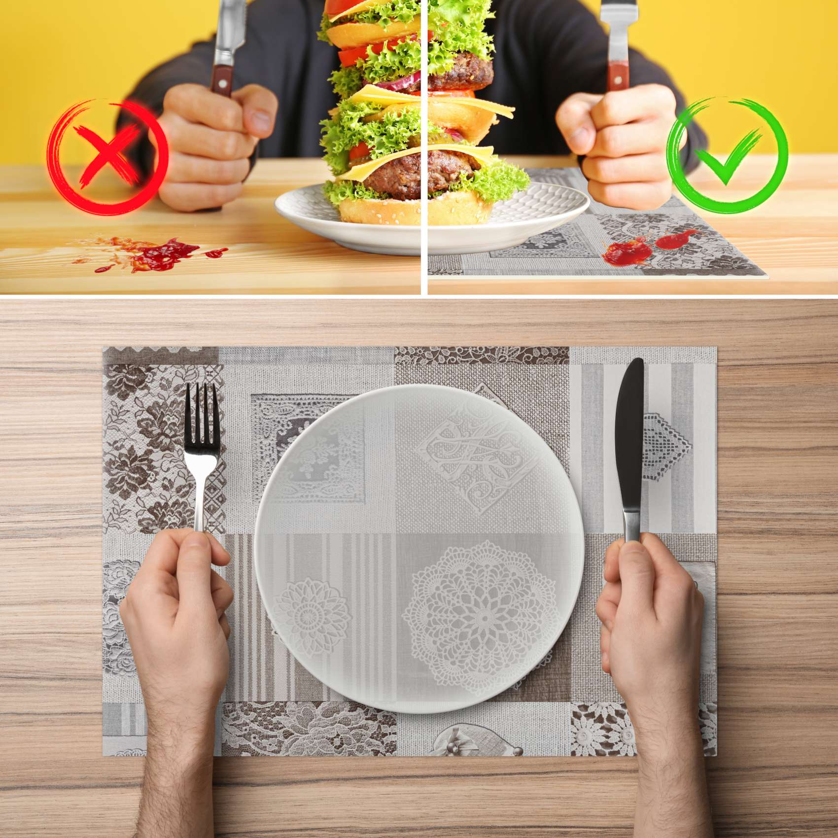 TTPL7658_80 Tischset Platzsets Platzdeckchen abwaschbar Tischuntersetzer PVC hitzebeständig Patchwork Holz Liebe 30x45cm